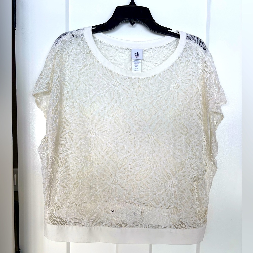 Cabi 5342 white lace top med new